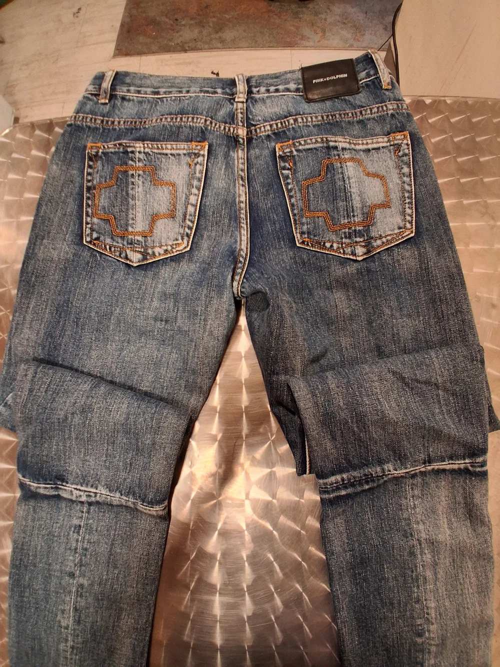 Pink Dolphin Men's Slim Straight Patchwork Jeans